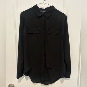 White House Black Market Loose Black Button-Up Long Sleeve Blouse